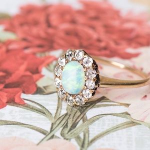 Antique Opal Ring with Diamond Halo